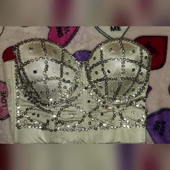 White Rhinestone Corset Bustier Top - Picture 10 of 15